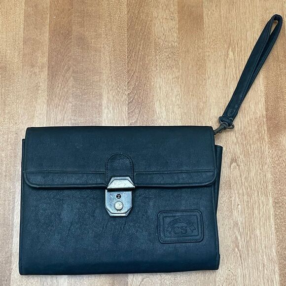 Vintage Chenson CS Oversized Black Clutch Wristlet Wallet Netal Clasp - Picture 1 of 12